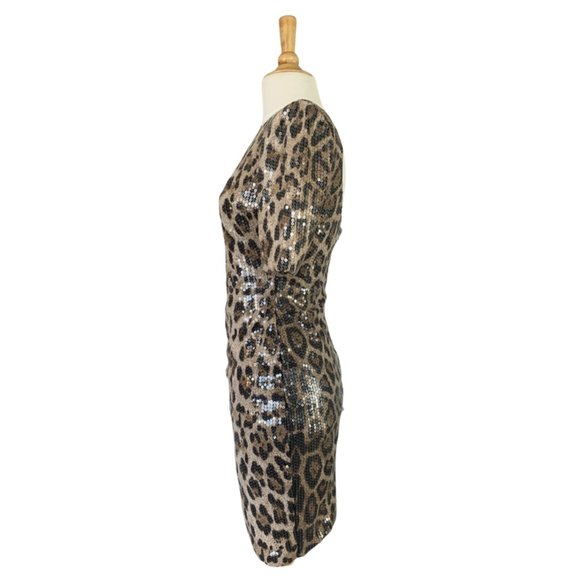 En Creme Leopard Print Sequin Body-Con Dress - Picture 2 of 3